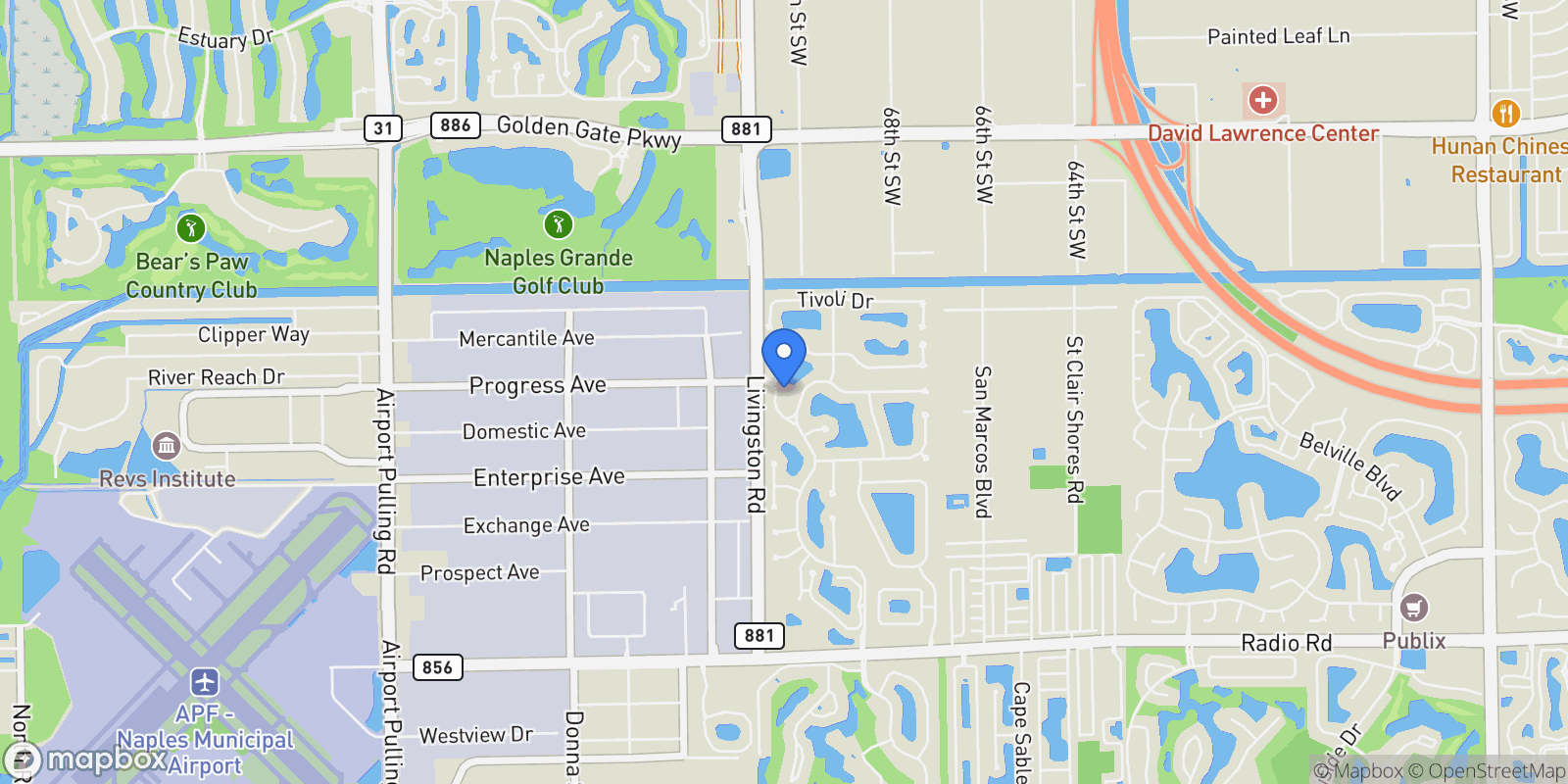 Map showing 1134 Briarwood Boulevard, Naples, FL 34104, Naples, Florida, United States.