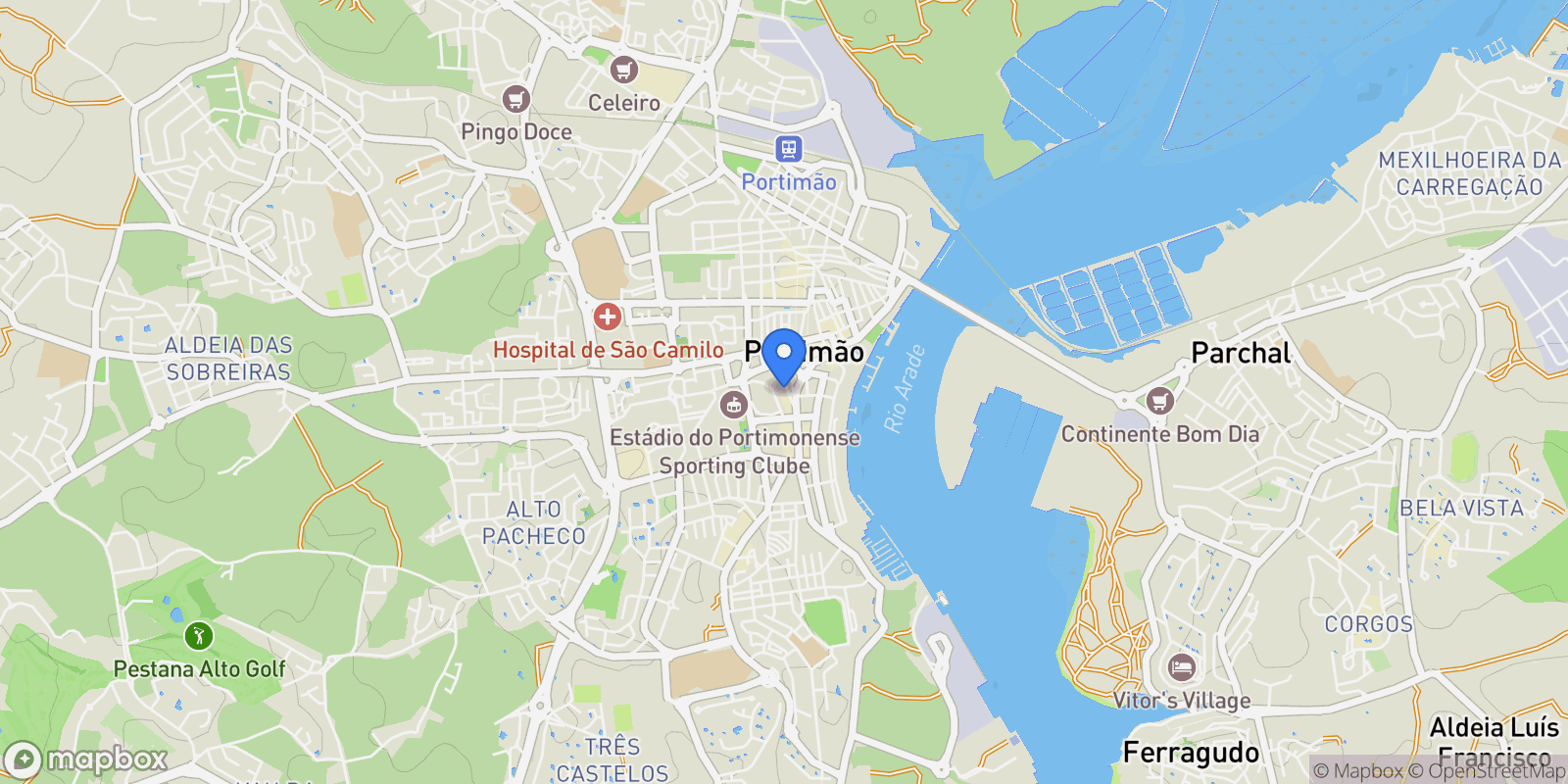 Map showing Portimao, Algarve, Portugal.