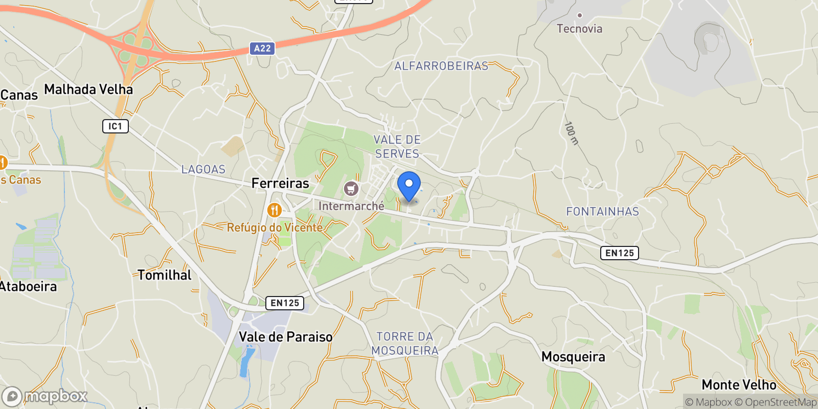 Map showing Ferreiras, Algarve, Portugal.