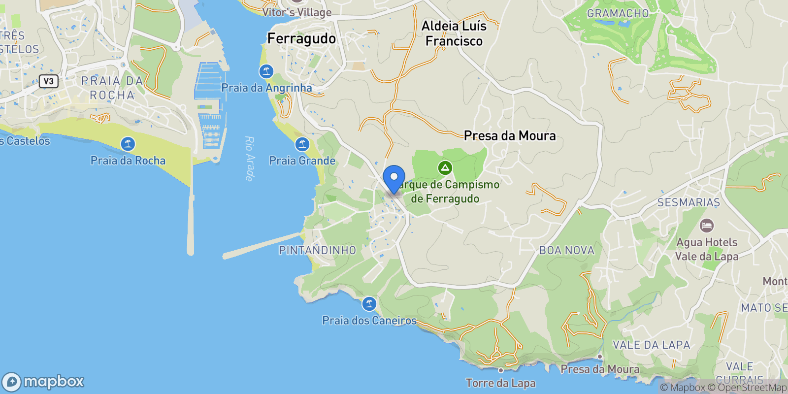 Map showing Ferragudo, Algarve, Portugal.