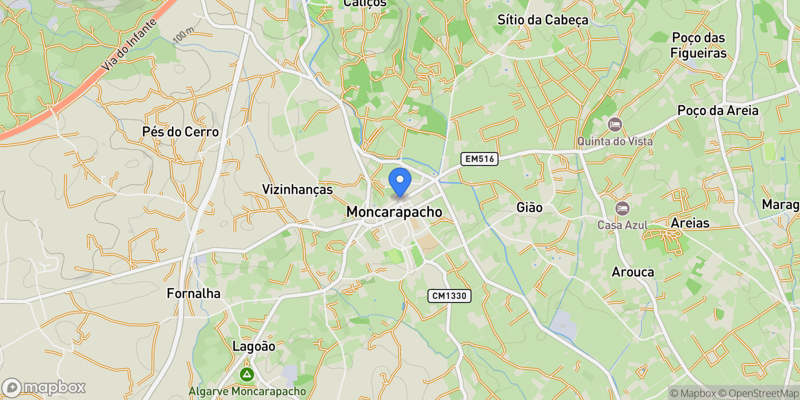 Map showing Moncarapacho, Algarve, Portugal.