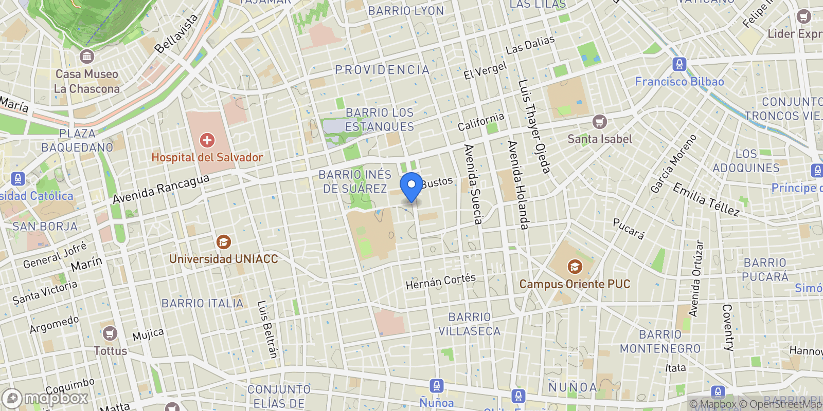 Map showing Av Pedro de Valdivia, Providencia, Providencia, Santiago Metropolitan Region, Chile.