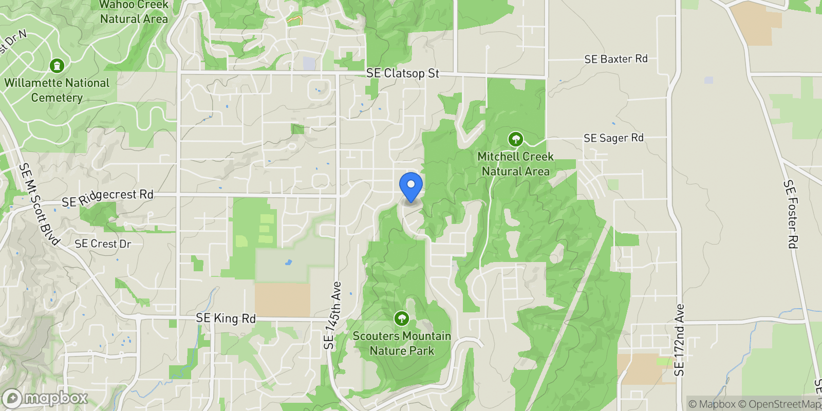 Map showing 15398 SE Clark St, HappyValley, OR 97086, Happy Valley, Oregon, United States.