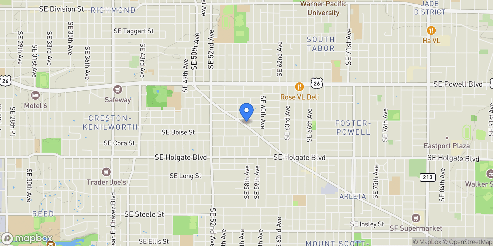 Map showing 5717 SE FOSTER RD, Portland, OR 97206, Portland, Oregon, United States.