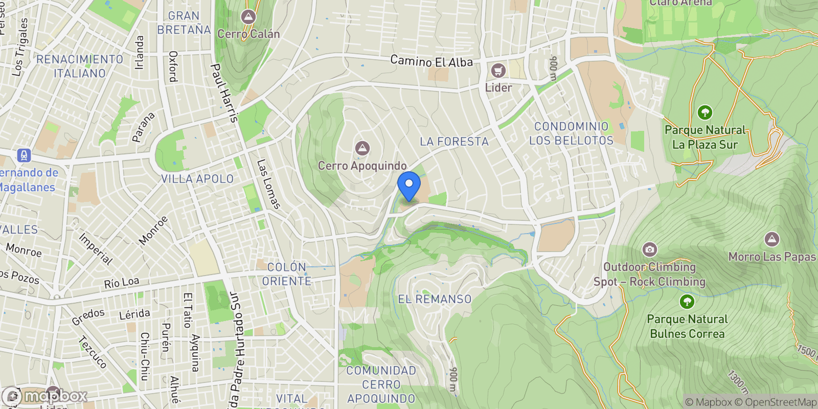 Map showing Carlos Peña Otaegui, Las Condes, Las Condes, Santiago Metropolitan Region, Chile.