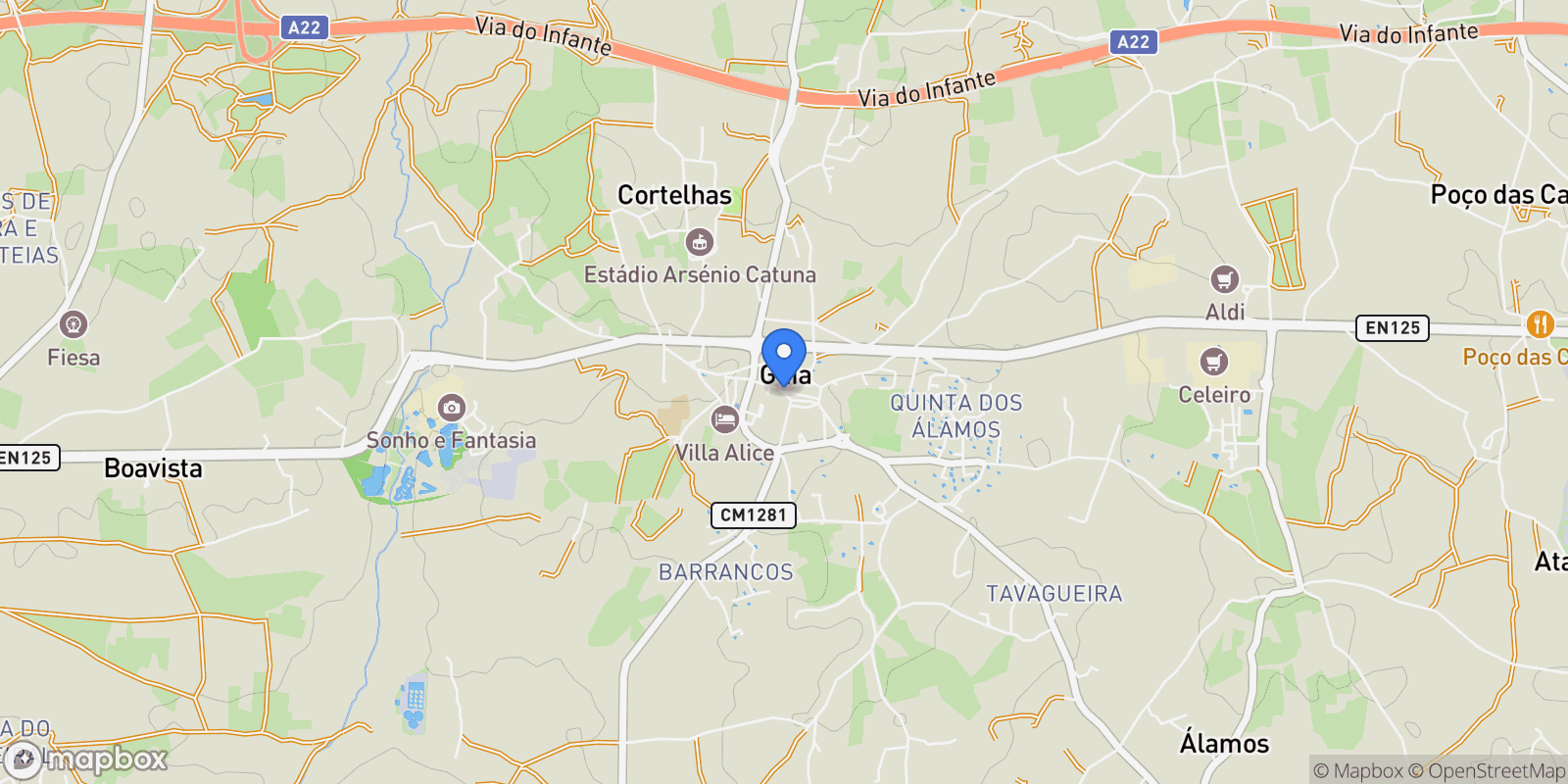 Map showing Guia, Algarve, Portugal.