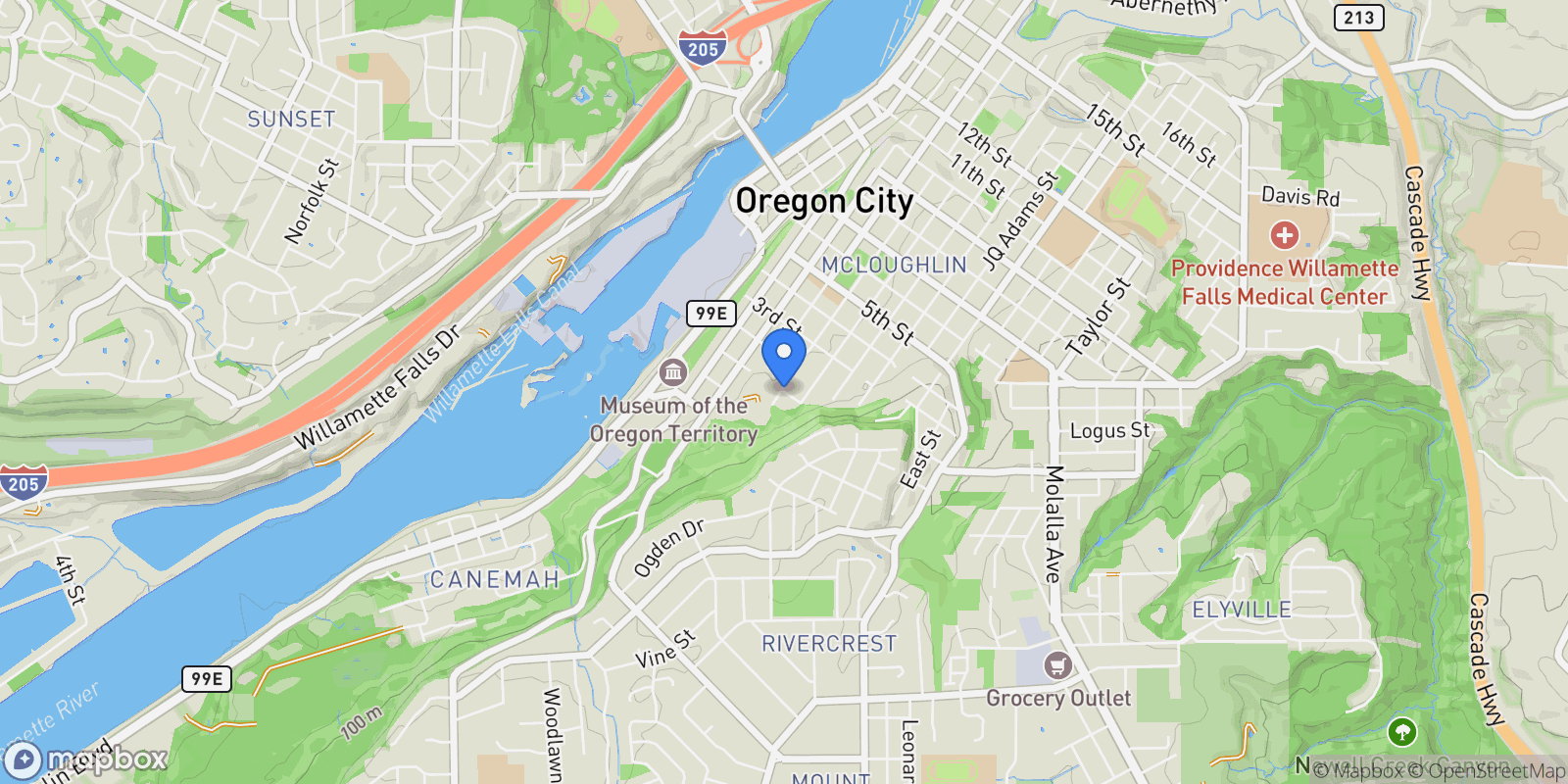 Map showing 114 S John Adams St, OregonCity, OR 97045, Oregon City, Oregon, United States.