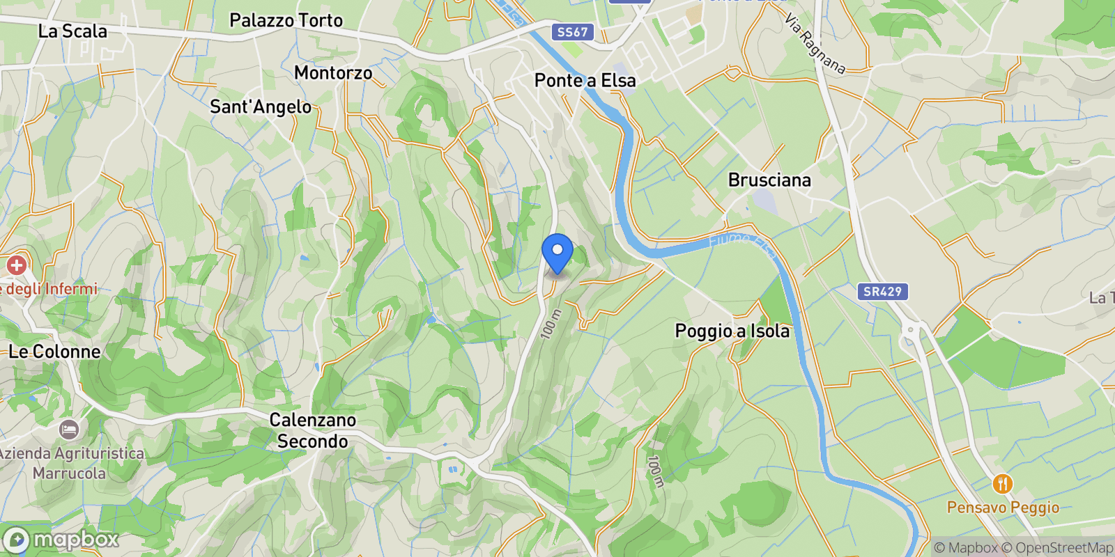 Map showing Poggio a Pino, 71, Ponte a Elsa, Tuscany, Italy.