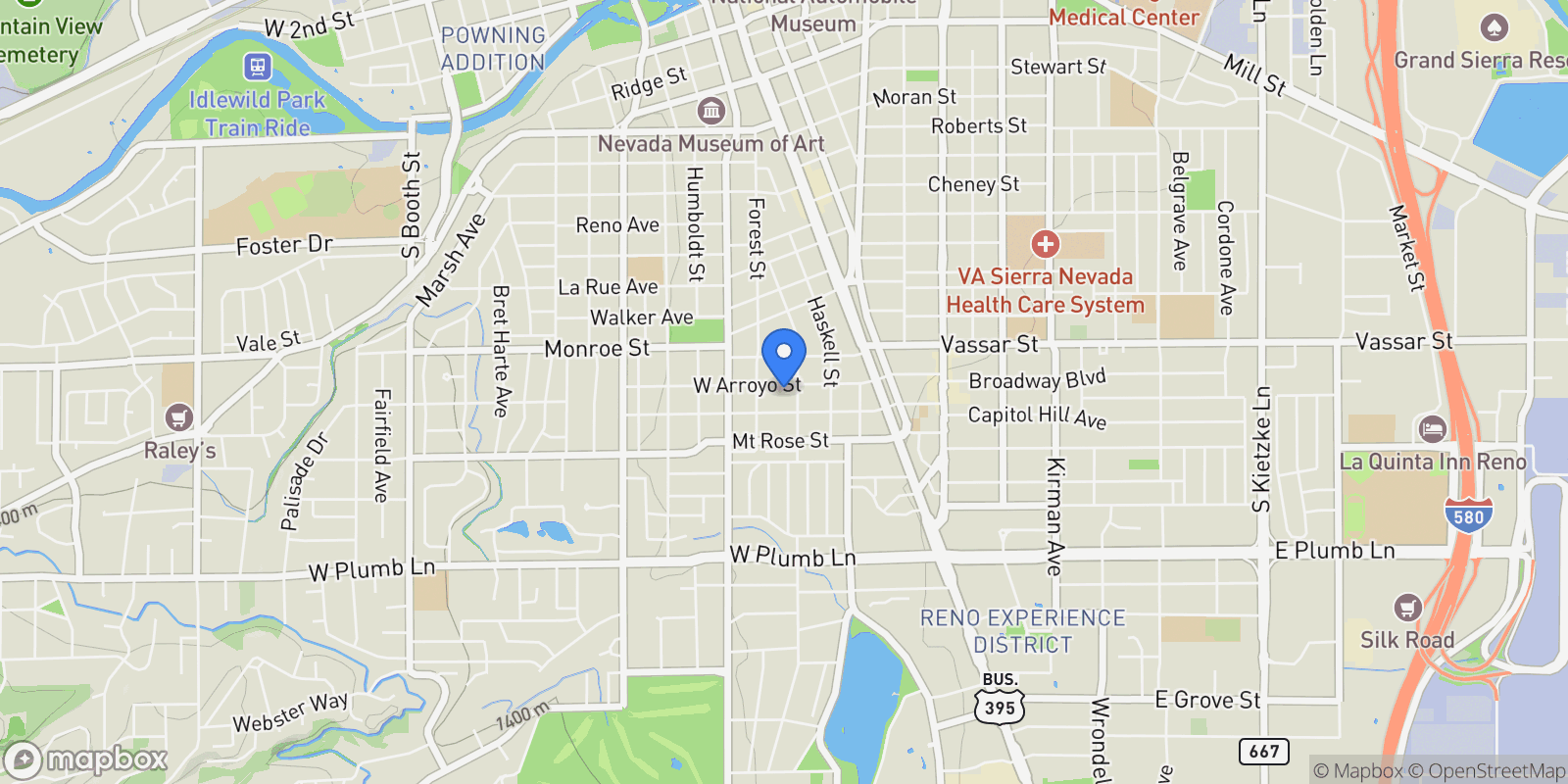 Map showing 222 W Arroyo Street, Reno, NV 89509, Reno, Nevada, United States.