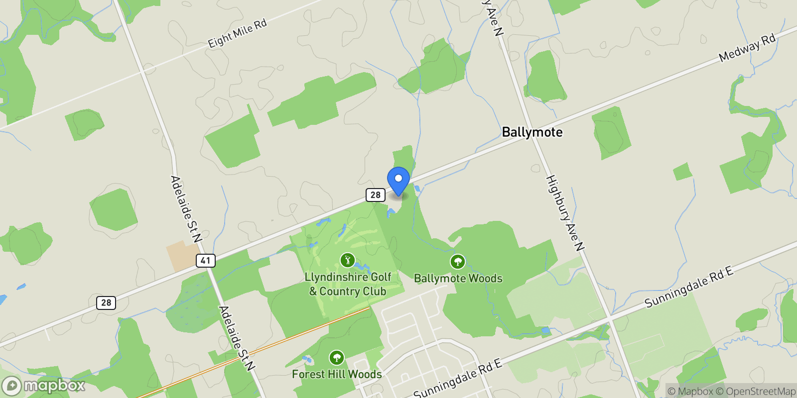 Map showing 15083 Medway Road, Middlesex Centre, ON N0M 1C0, Arva, Ontario, Canada.
