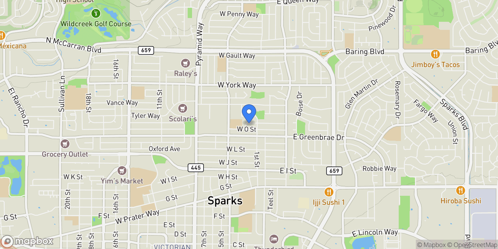 Map showing 115 P Street, Sparks, NV 89431, Sparks, Nevada, United States.