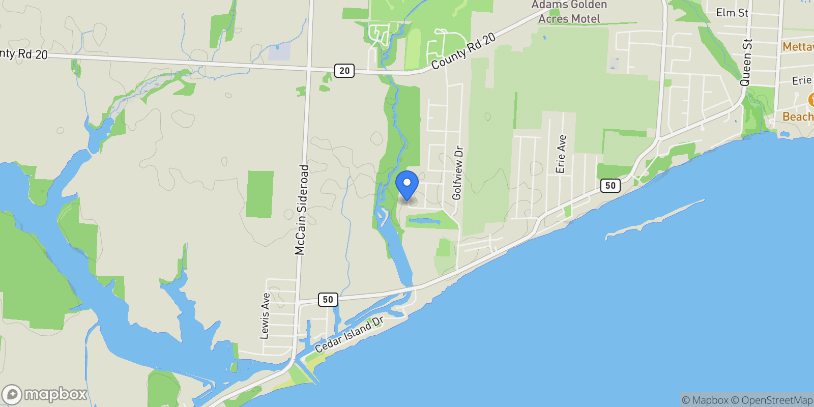 Map showing 38 York, Kingsville, ON N9Y 0G3, Kingsville, Ontario, Canada.