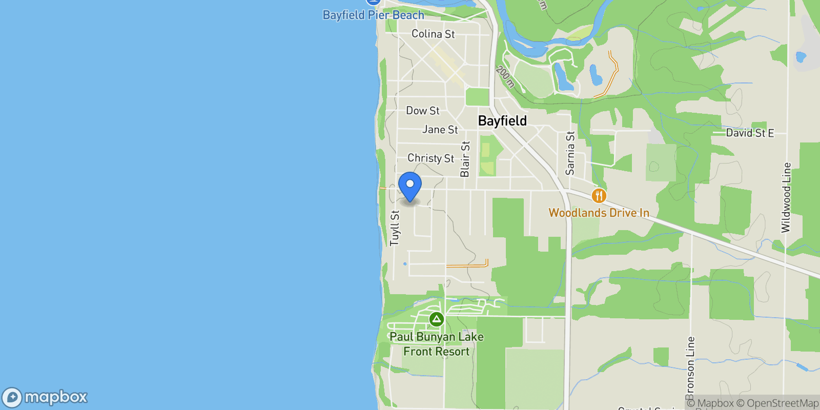 Map showing 13 Ducharme Crescent, Bluewater, ON N0M 1G0, Bayfield, Ontario, Canada.