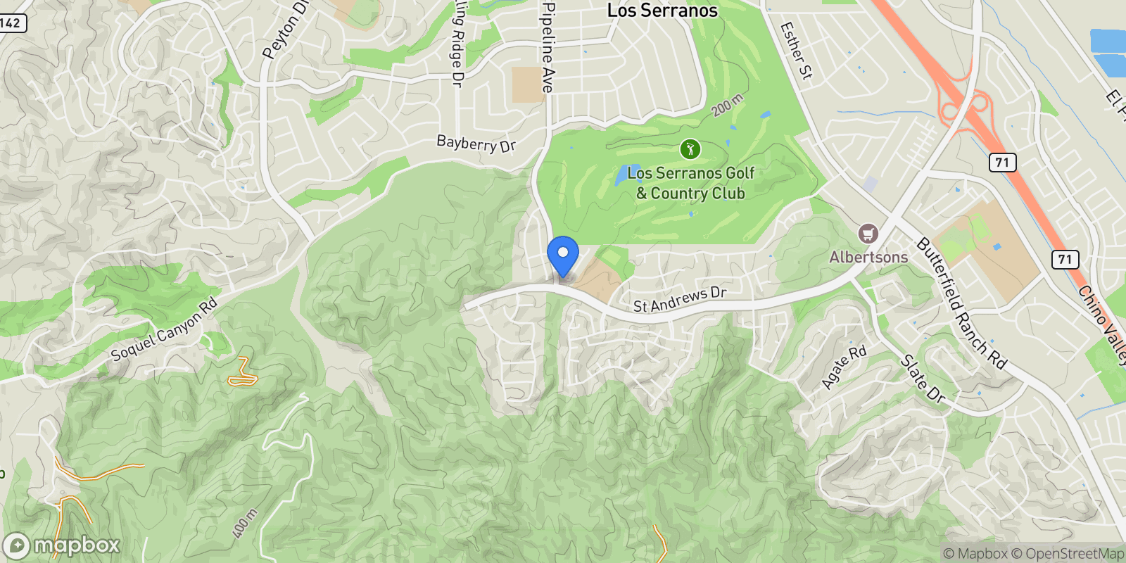 Map showing 16198 Singing Hills, Chino Hills, CA 91709, Chino Hills, California, United States.