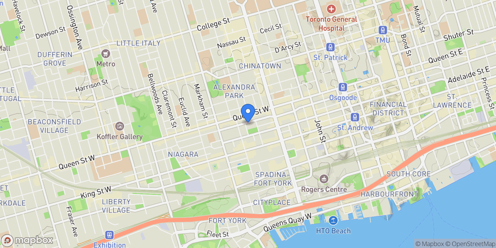 Map showing 414 - 505 Richmond Street W, Toronto, Ontario, Canada.