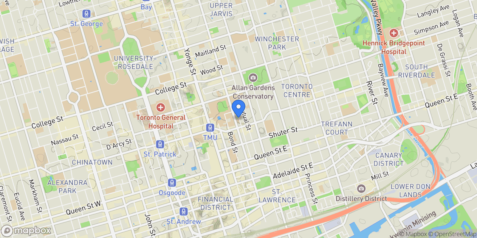 Map showing 1013 - 155 Dalhousie Street, Toronto, Ontario, Canada.