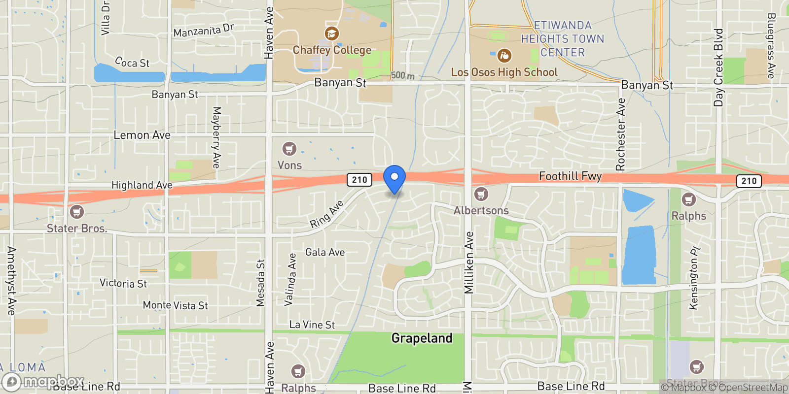 Map showing 6541 Los Osos, Rancho Cucamonga, CA 91701, Rancho Cucamonga, California, United States.