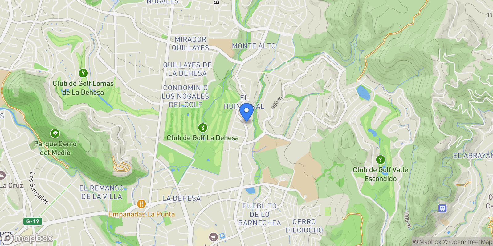 Map showing Camino el Huinganal, Lo Barnechea, Lo Barnechea, Santiago Metropolitan Region, Chile.