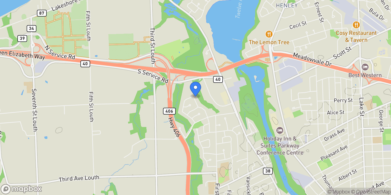 Map showing 81 Francis Creek Boulevard, St. Catharines, Ontario, Canada.
