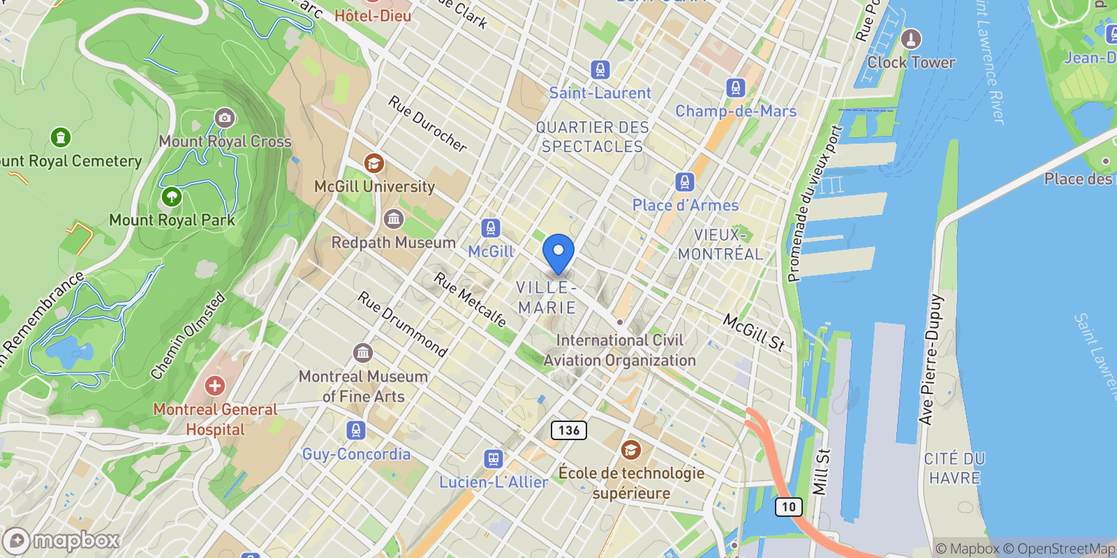 Map showing Montreal, Quebec, Canada.