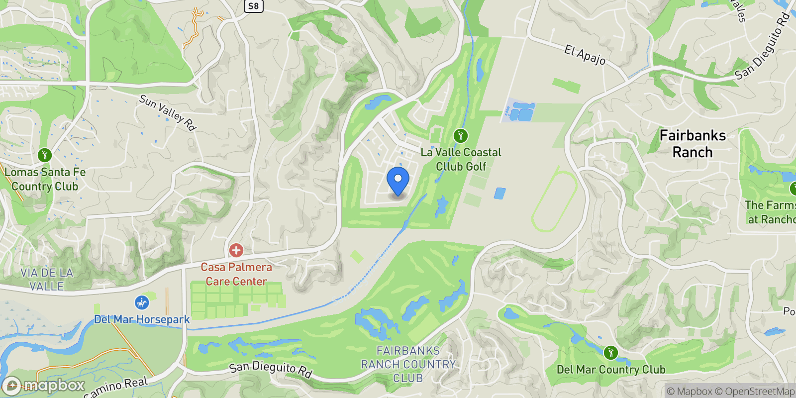 Map showing 3868 Avenida Feliz, Rancho Santa Fe, California, United States.