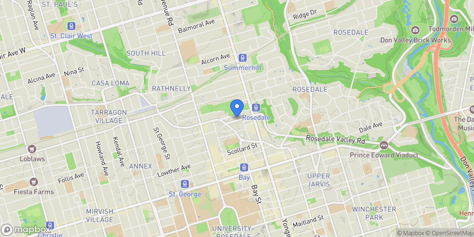 Map showing 68 Belmont Street, Toronto, Ontario, Canada.