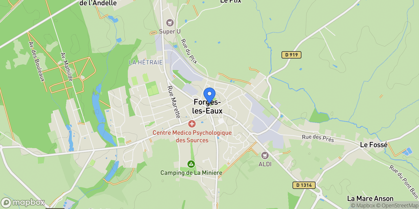 Map showing Forges-les-Eaux, Normandy, France.