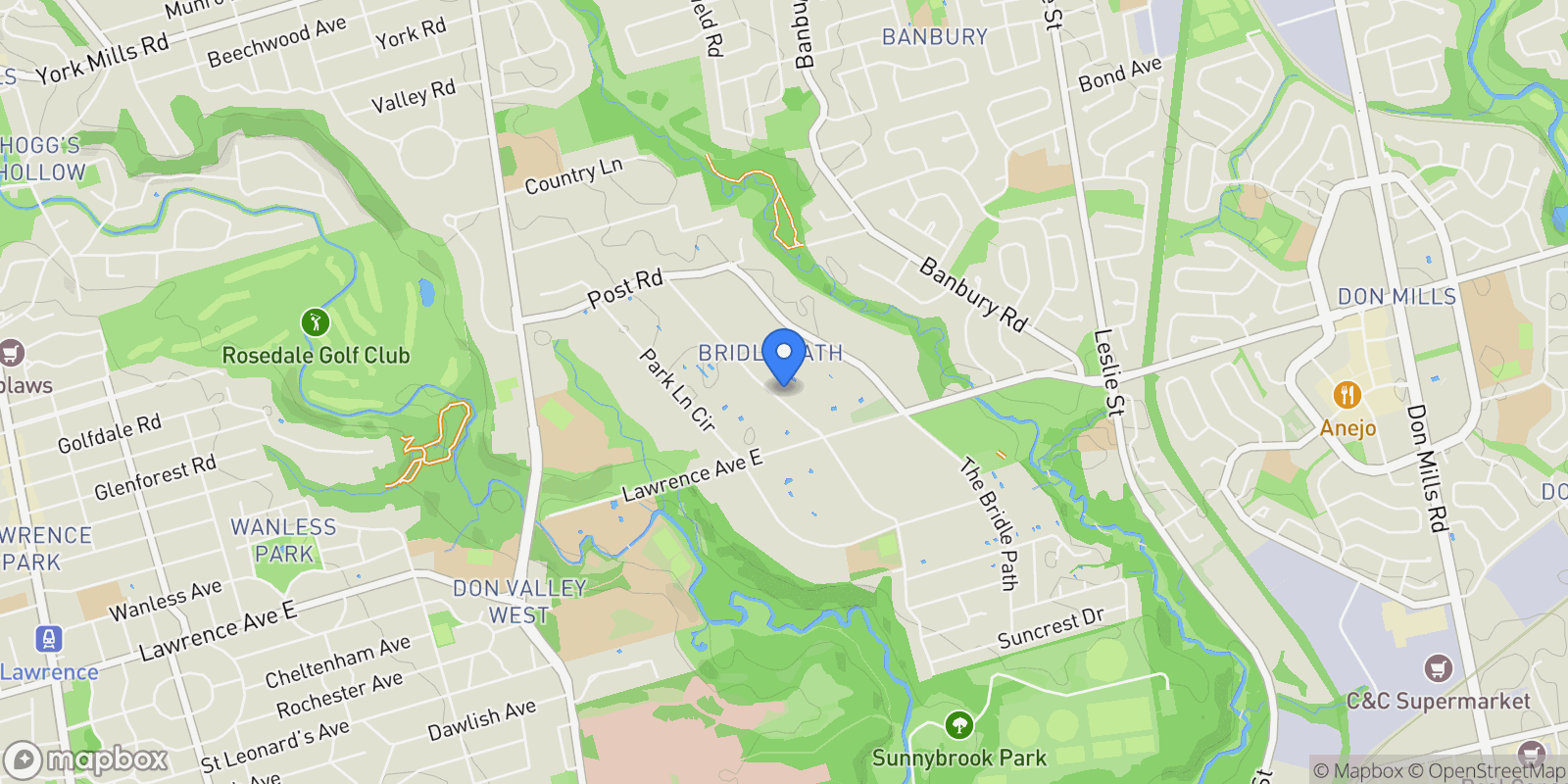 Map showing 15 High Point Road, Toronto, Ontario, Canada.