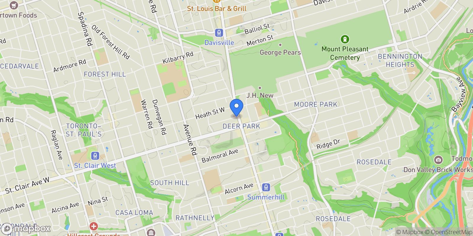 Map showing 1 Delisle Avenue, Toronto, Ontario, Canada.
