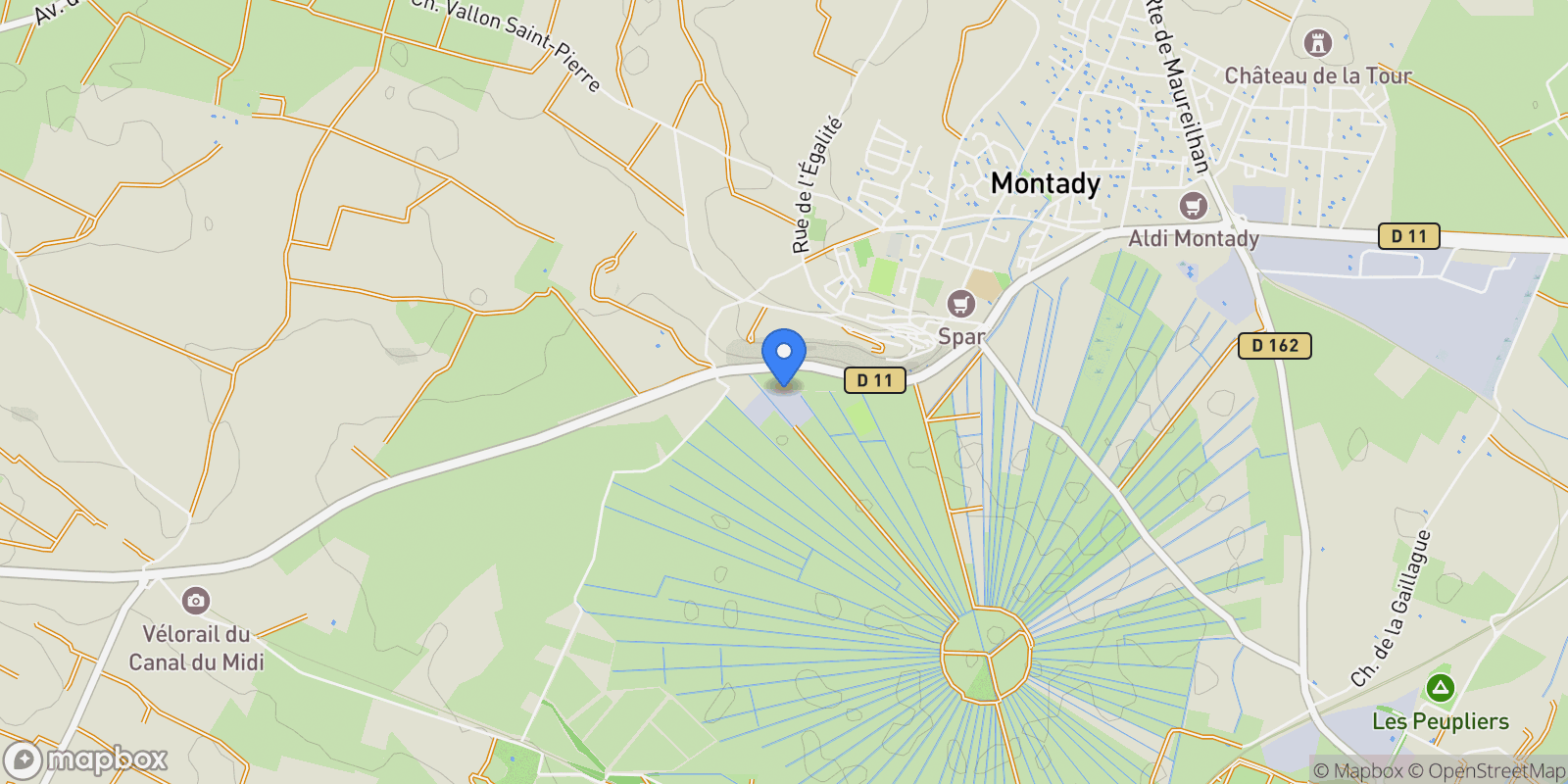Map showing Montady, Occitanie, France.