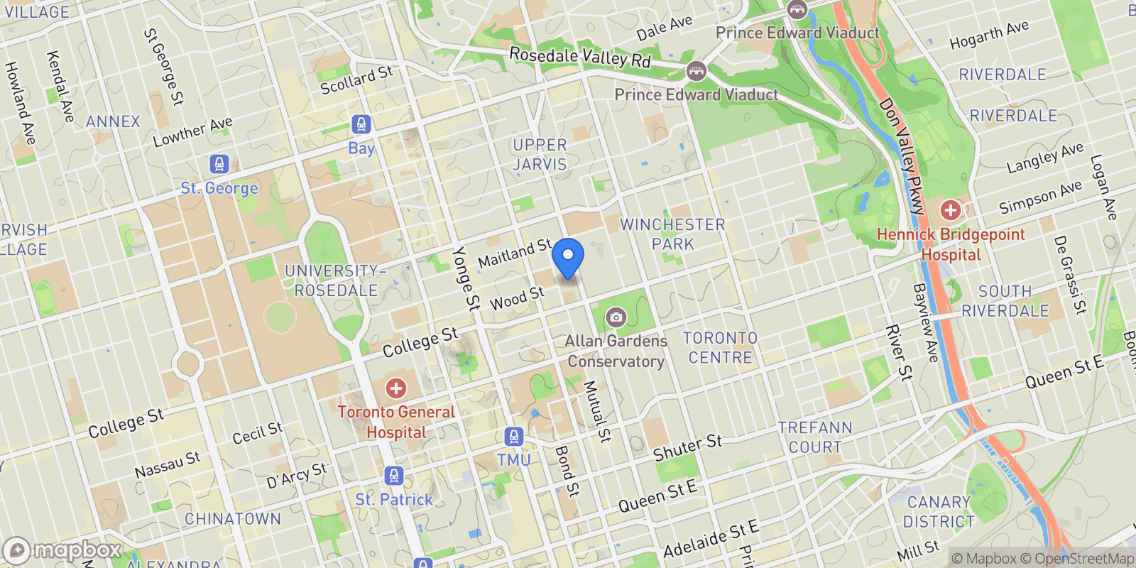 Map showing 2502 - 281 Mutual Street, Toronto, Ontario, Canada.