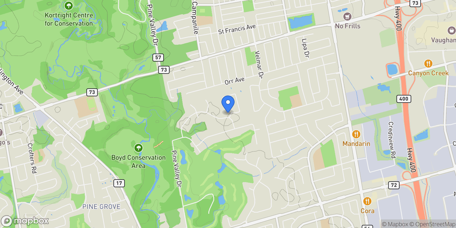 Map showing 20 Fenyrose Crescent, Vaughan, Ontario, Canada.