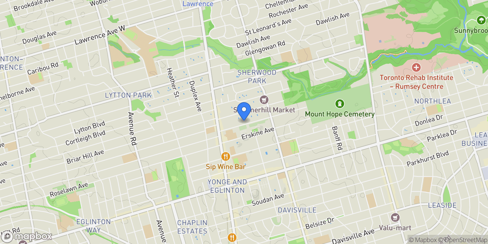 Map showing 130 Keewatin Avenue, Toronto, Ontario, Canada.