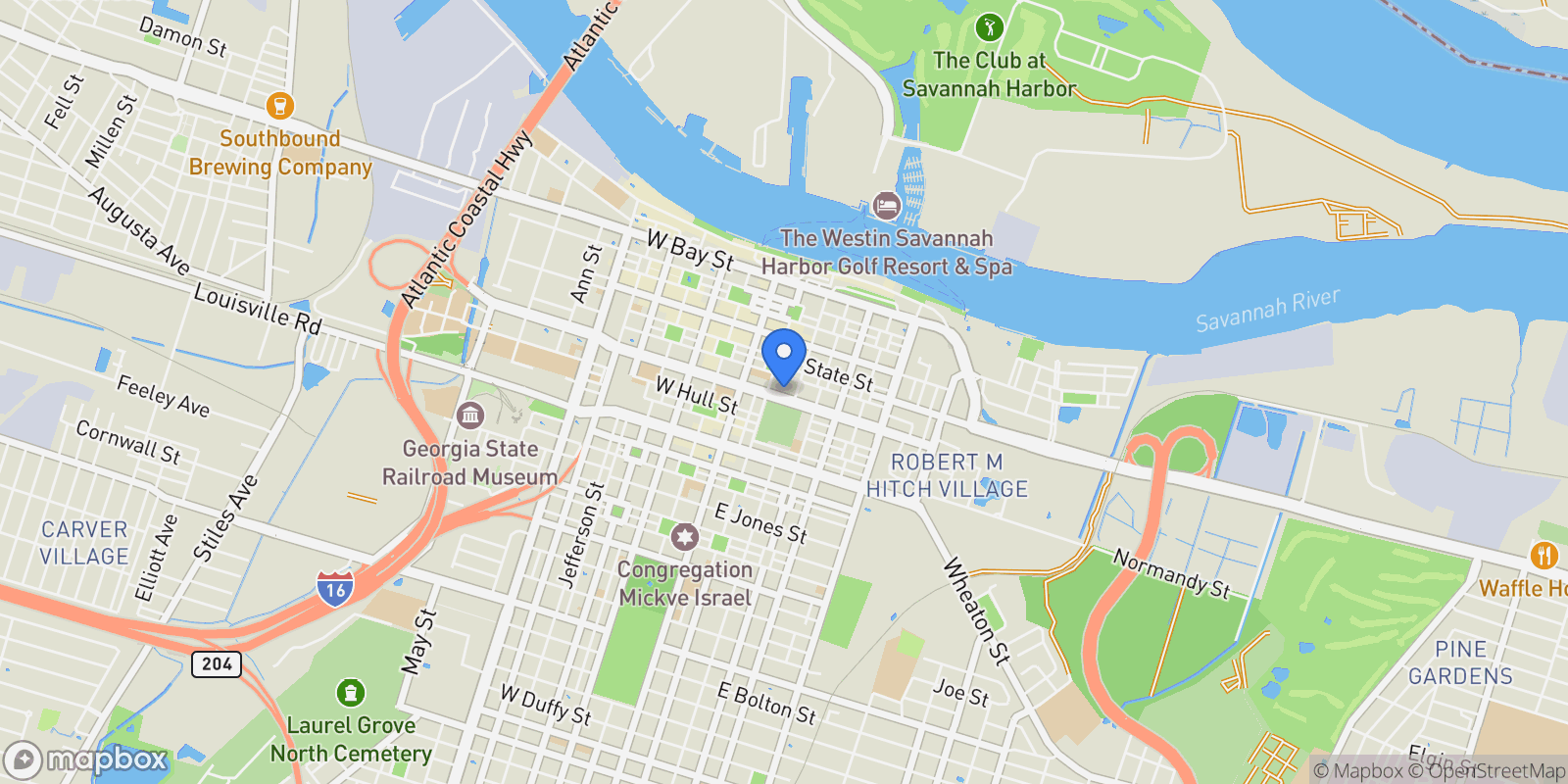 Map showing 228 E Oglethorpe Avenue, Savannah, Georgia, United States.