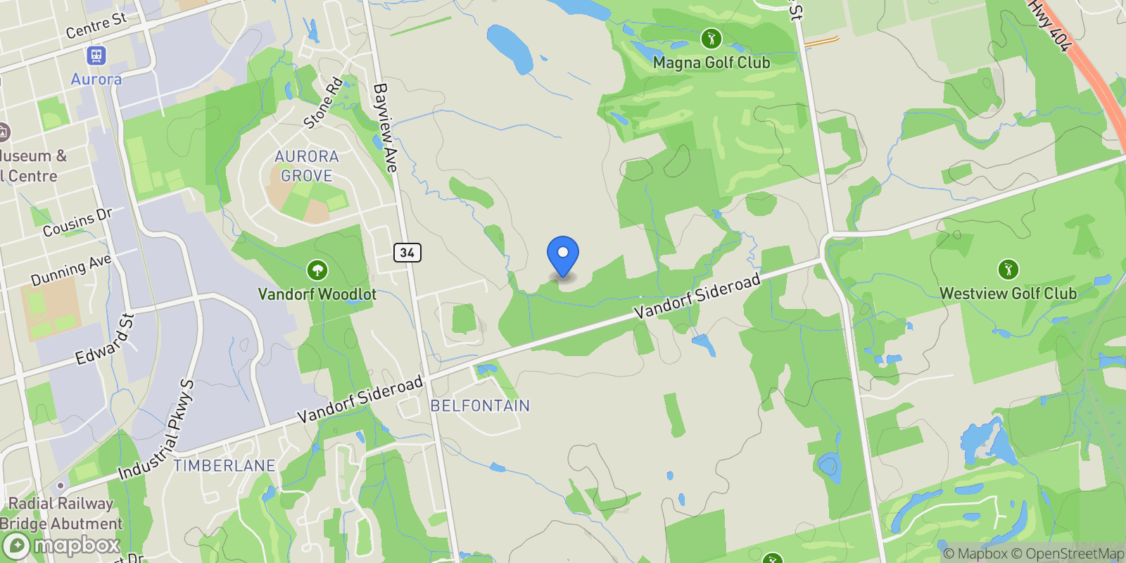 Map showing 908 Vandorf Side Road, Aurora, Ontario, Canada.