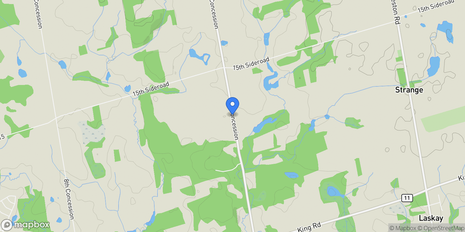Map showing 13570 7th Concession Road, King, Ontario, Canada.