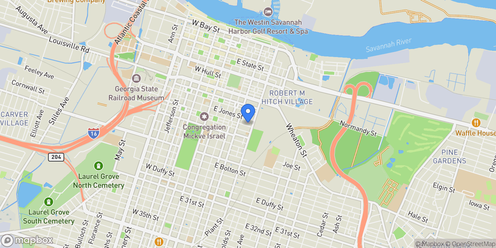 Map showing 540 E Taylor Street, Savannah, Georgia, United States.