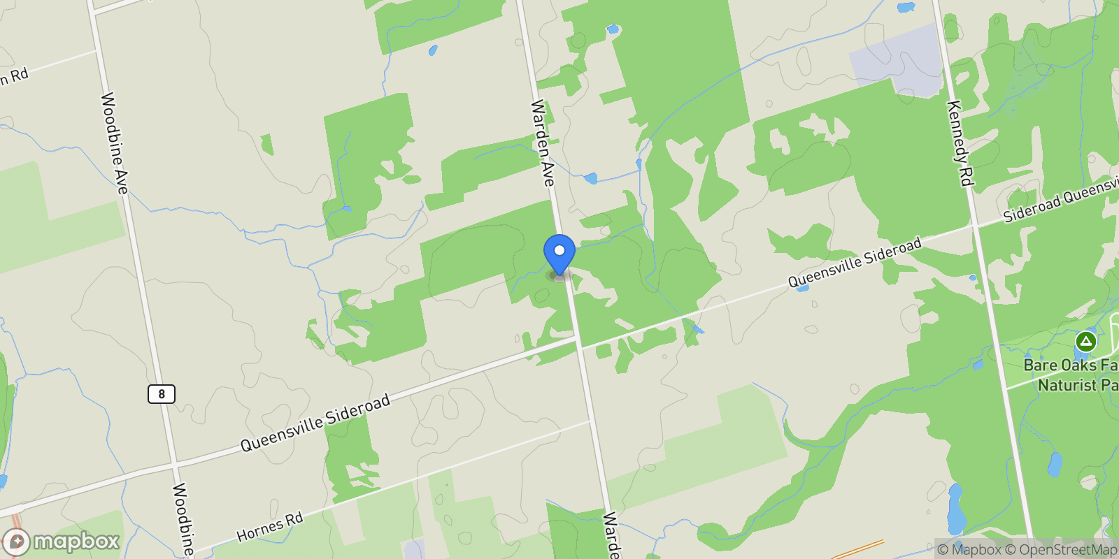 Map showing 21455 Warden Avenue, East Gwillimbury, Ontario, Canada.