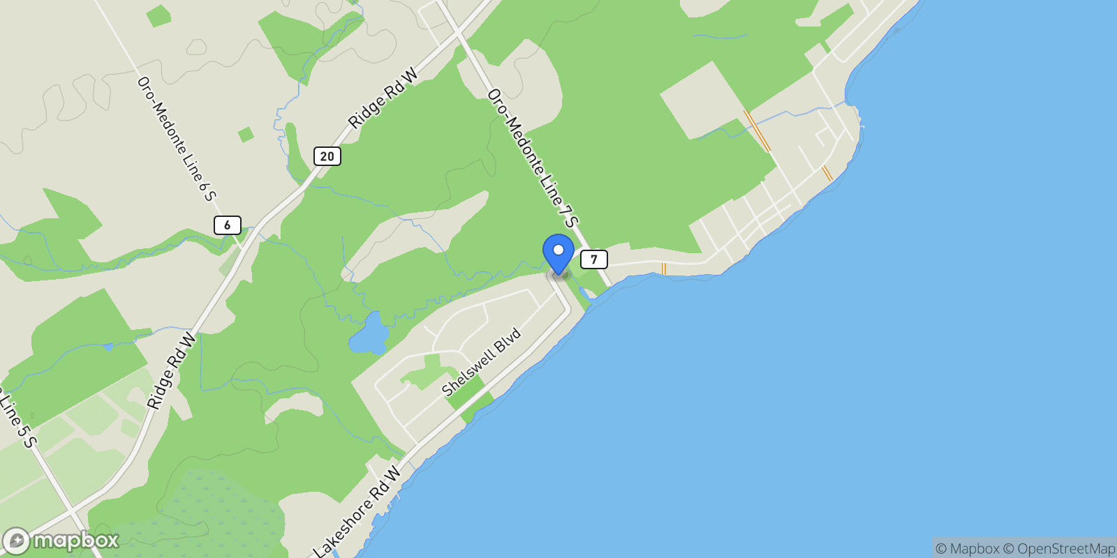Map showing 47 Lakeshore Road W, Medonte, Ontario, Canada.