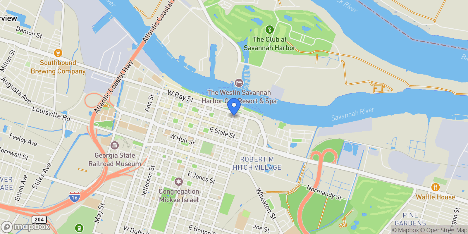 Map showing 12 Price Street, Savannah, Georgia, United States.