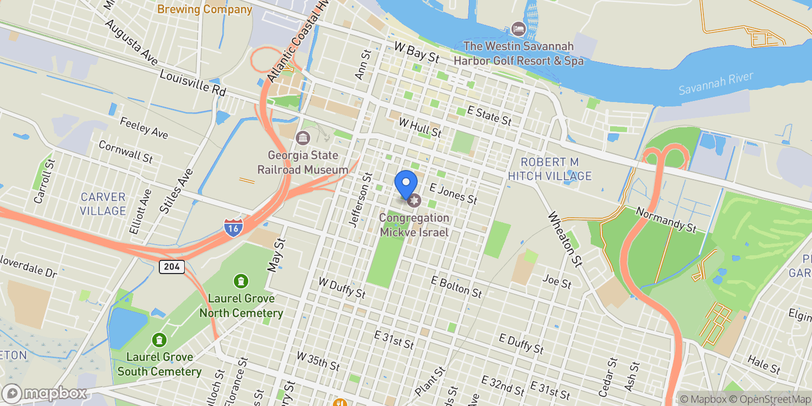 Map showing 3 E Gordon Street, Savannah, Georgia, United States.