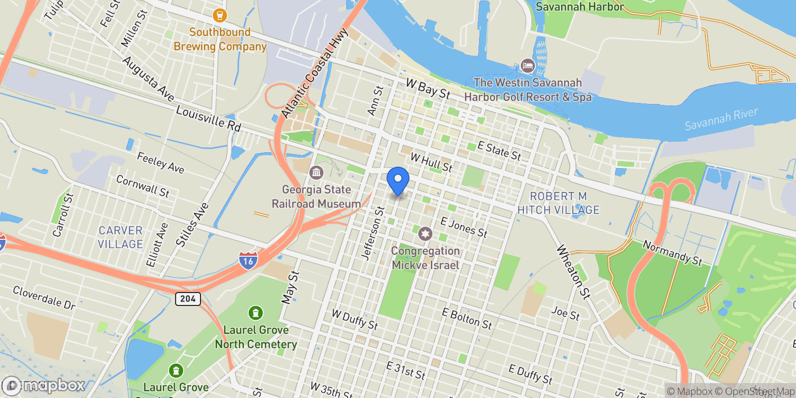 Map showing 336 Barnard Street, Savannah, Georgia, United States.