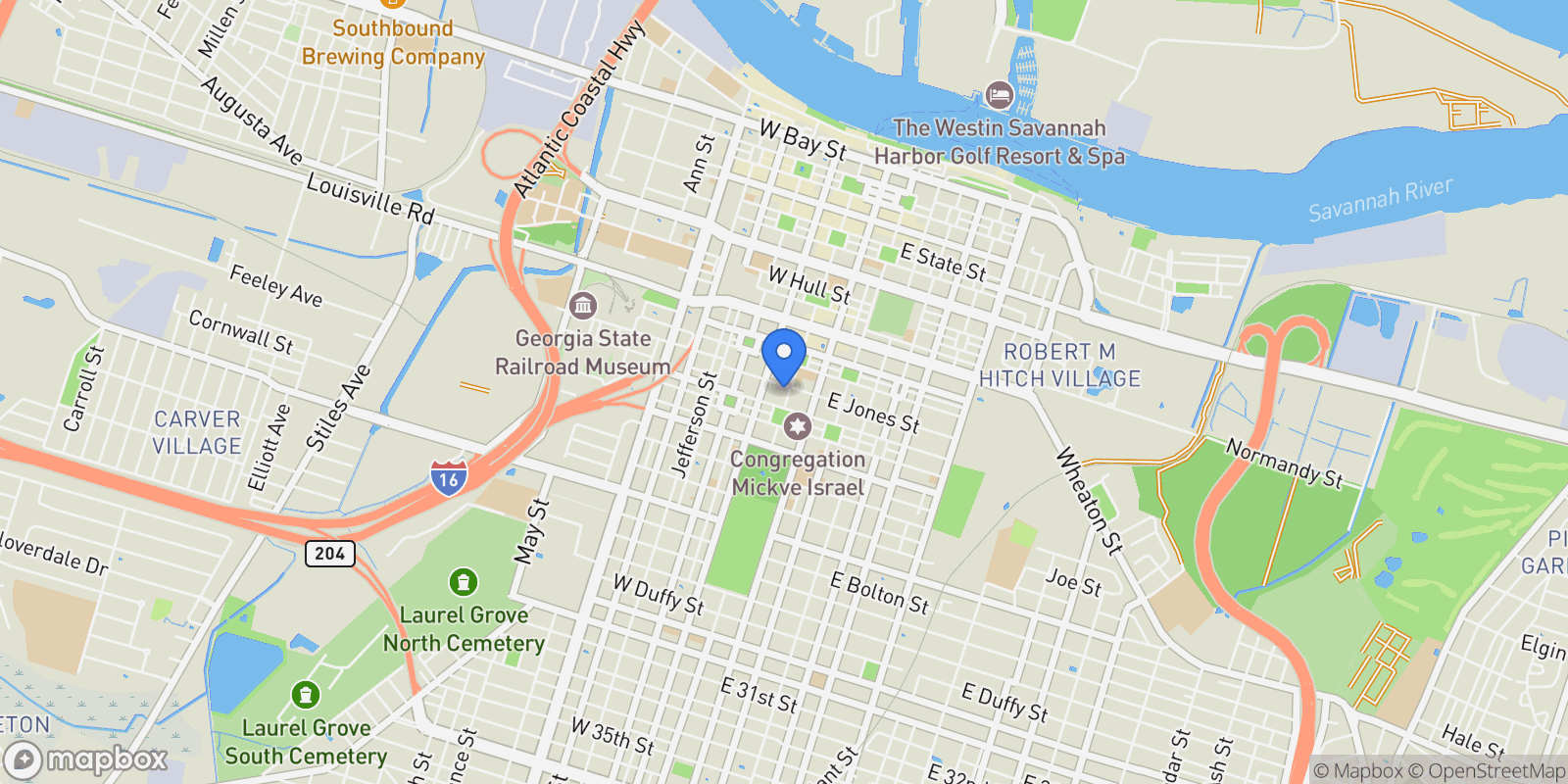 Map showing 3 W Jones Street #4A, Savannah, Georgia, United States.