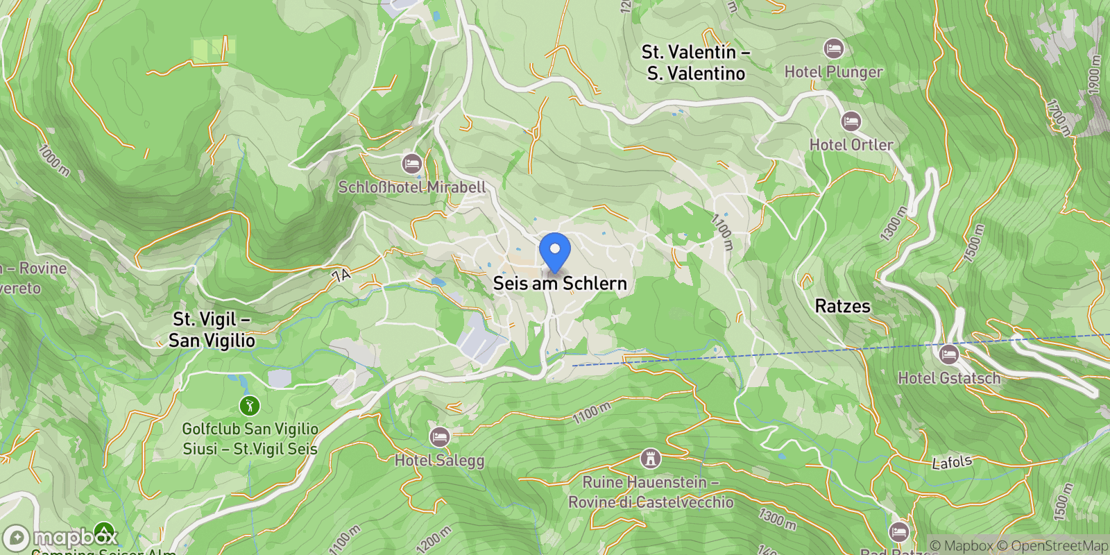 Map showing 39040 Seis am Schlern, Autonomous Province of Bolzano – South Tyrol, Italy, Seis am Schlern, Trentino-South Tyrol, Italy.