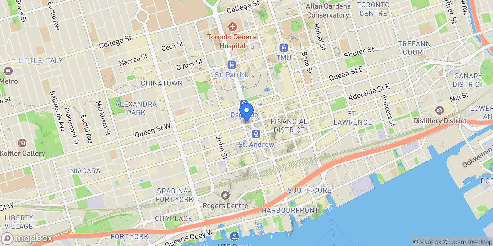 Map showing 5707 - 180 University Avenue, Toronto, Ontario, Canada.