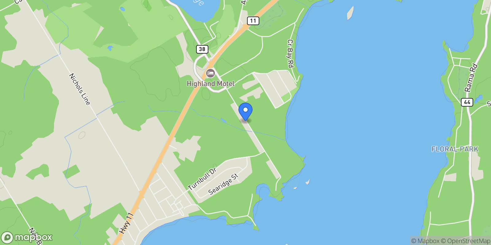 Map showing 3256 Goldstein Road, Washago, Ontario, Canada.