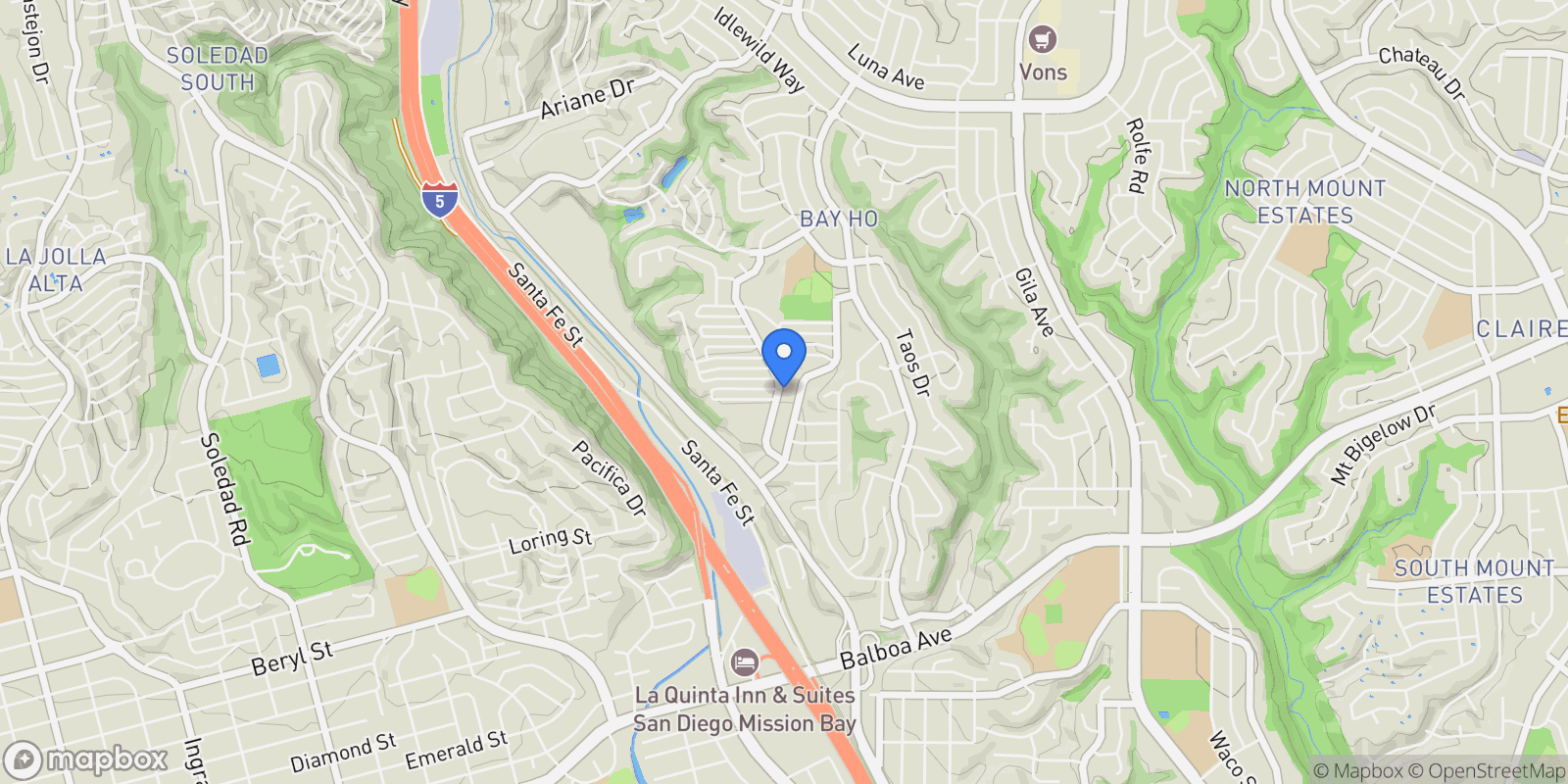 Map showing 4135 Huerfano Ave, San Diego, California, United States.