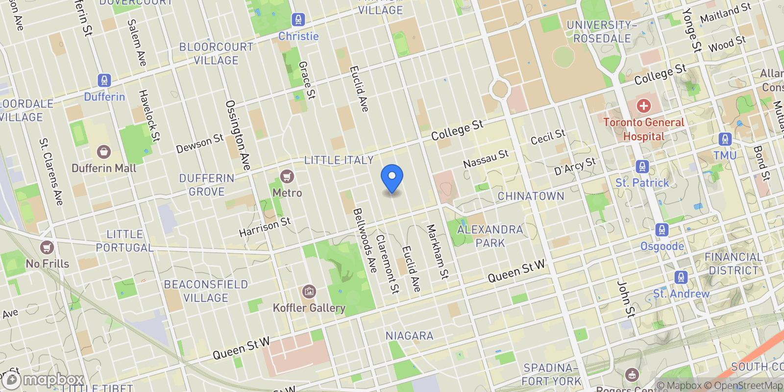 Map showing 269 Euclid Avenue, Toronto, Ontario, Canada.