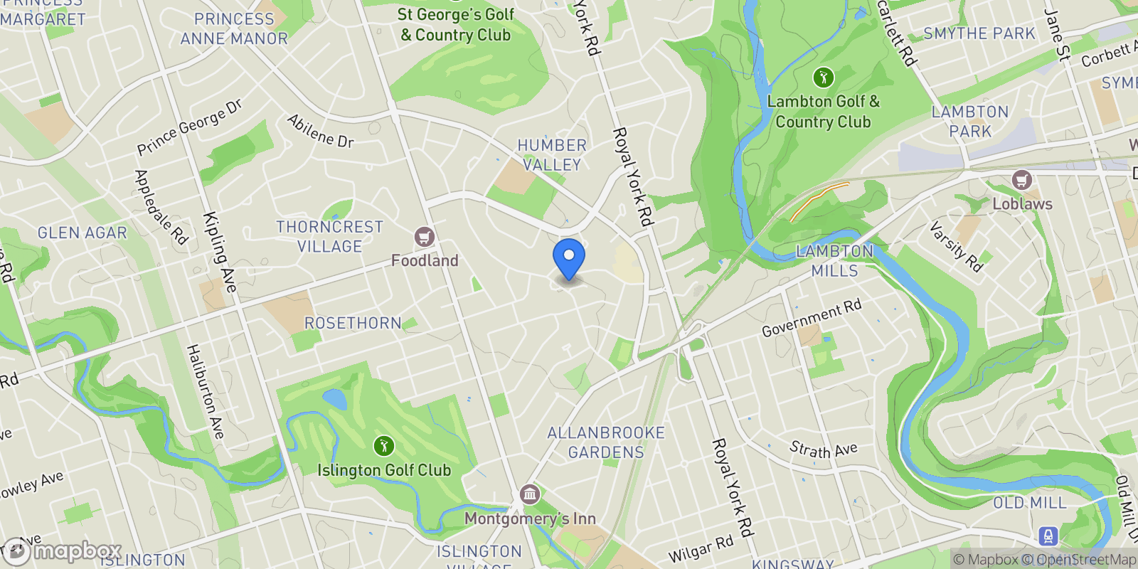 Map showing 57 Wimbleton Road, Toronto, Ontario, Canada.