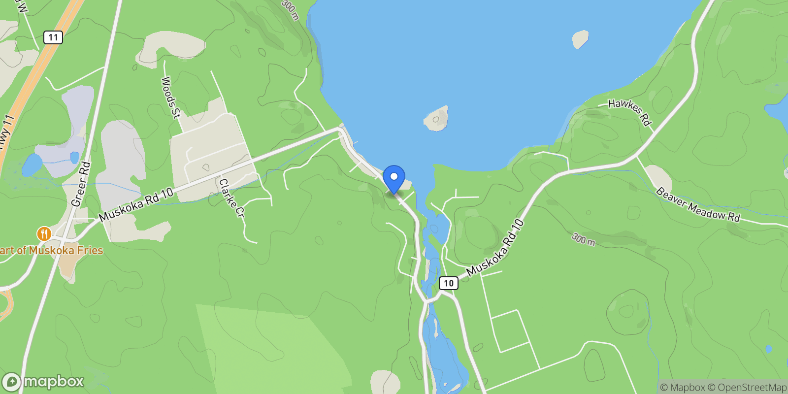 Map showing 624 Muskoka Road 10, Huntsville, Ontario, Canada.
